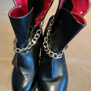 Leather chain ankle boots.